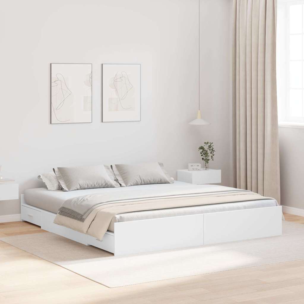 Cadre de lit avec rangement avec tête de lit Blanc 200 x 200 cm - XIOS