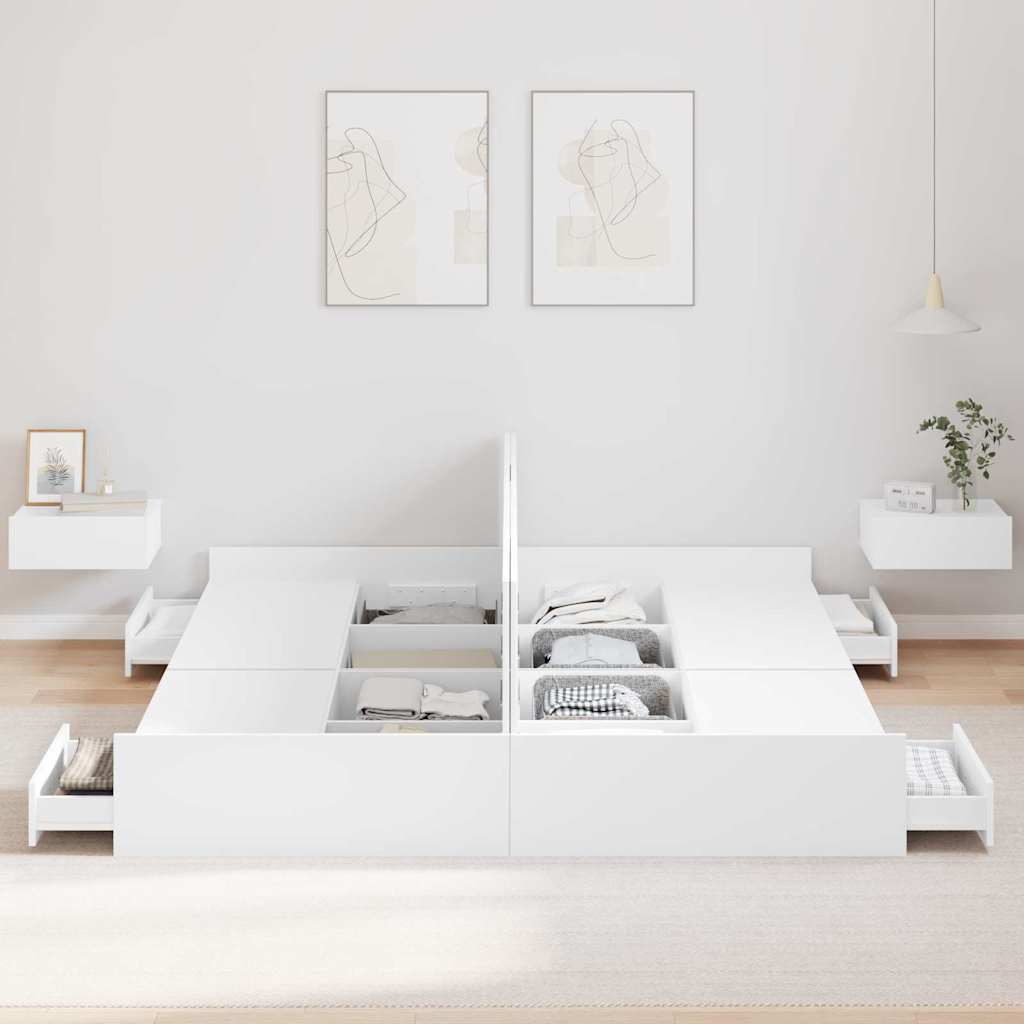 Cadre de lit avec rangement avec tête de lit Blanc 200 x 200 cm - XIOS