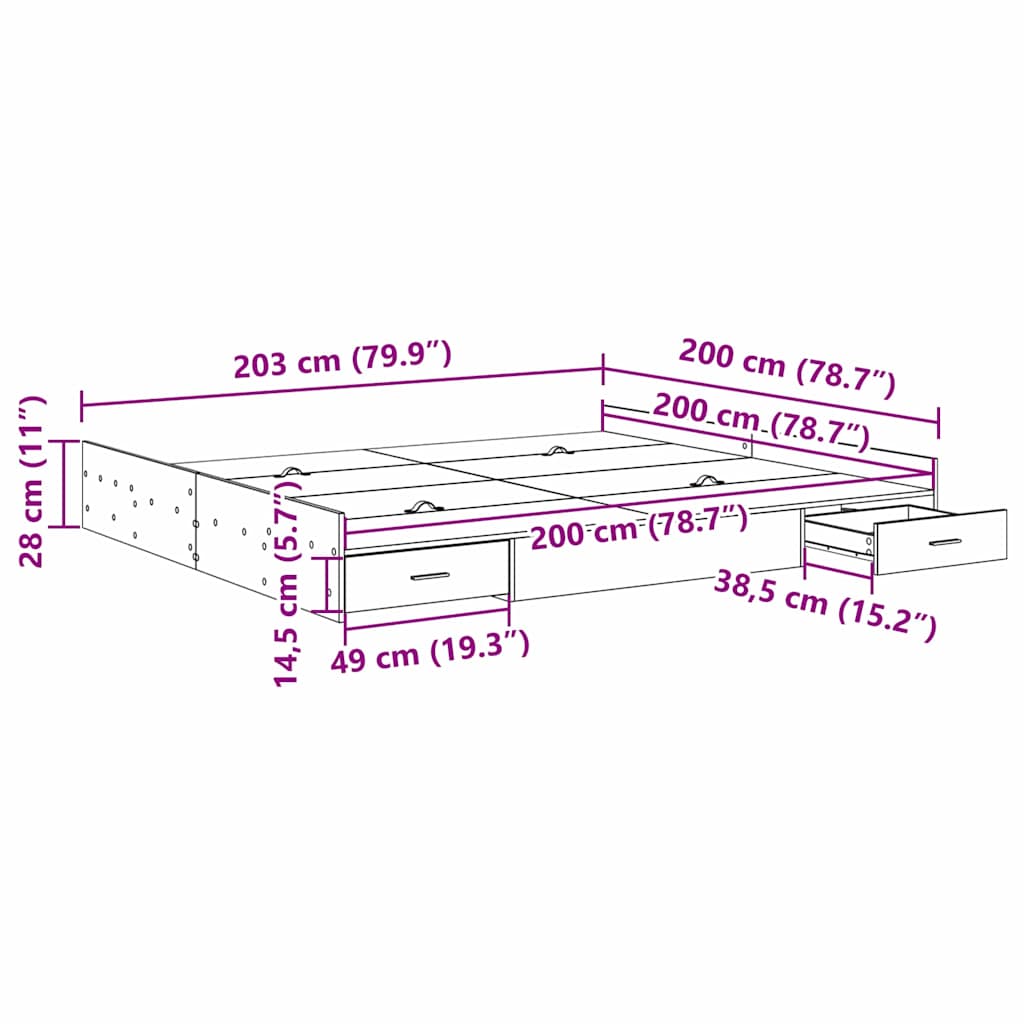 Cadre de lit avec rangement Sonoma gris 200 x 200 cm - XIOS