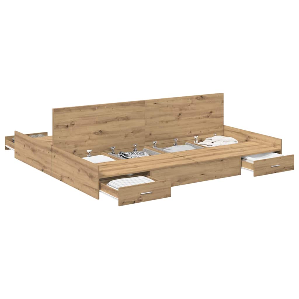 Cadre de lit avec rangement chêne artisanal 200 x 200 cm - XIOS