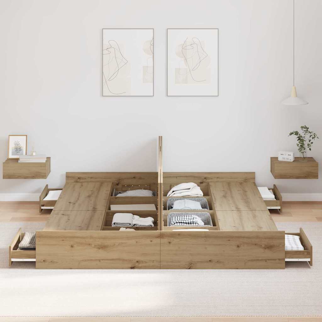 Cadre de lit avec rangement chêne artisanal 180 x 200 cm - XIOS