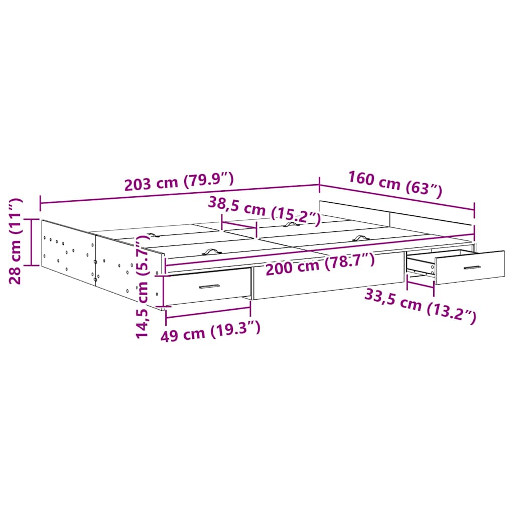 Cadre de lit avec rangement Bois ancien 160 x 200 cm - XIOS