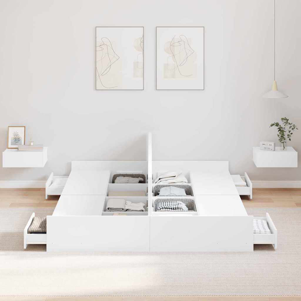 Cadre de lit avec rangement avec tête de lit Blanc 150 x 200 cm - XIOS