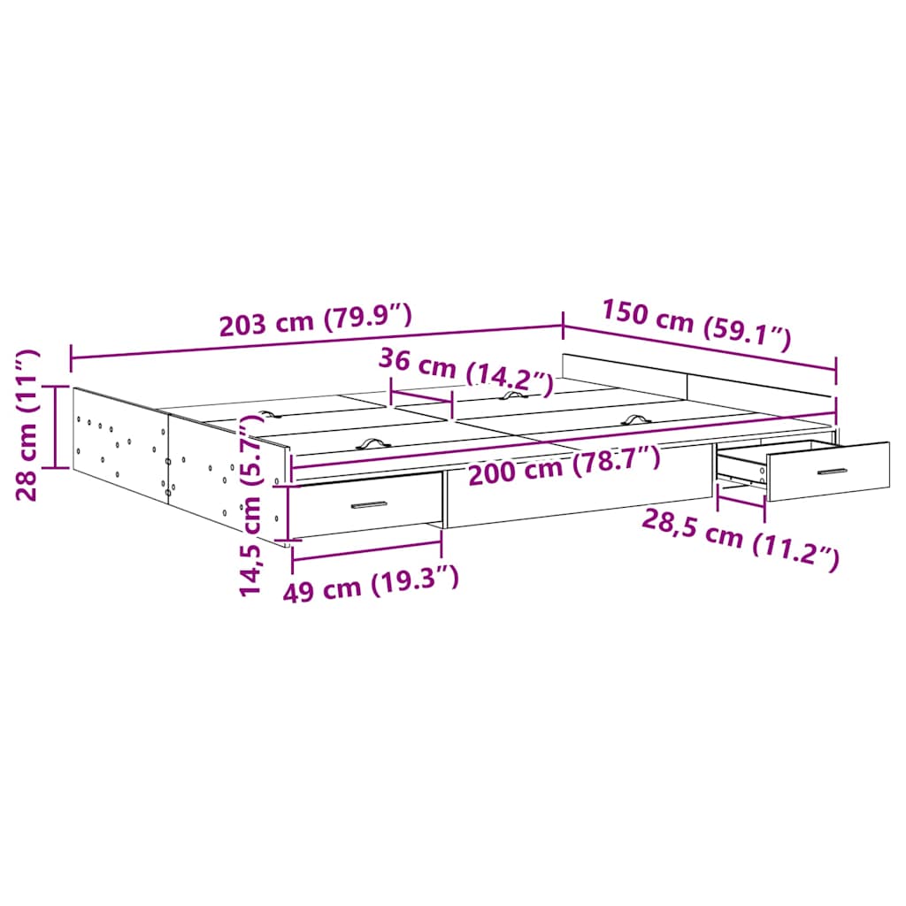 Cadre de lit avec rangement Sonoma gris 150 x 200 cm - XIOS