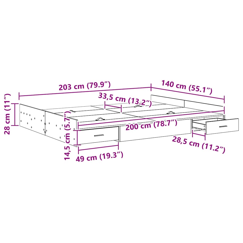 Cadre de lit avec rangement Bois ancien 140 x 200 cm - XIOS