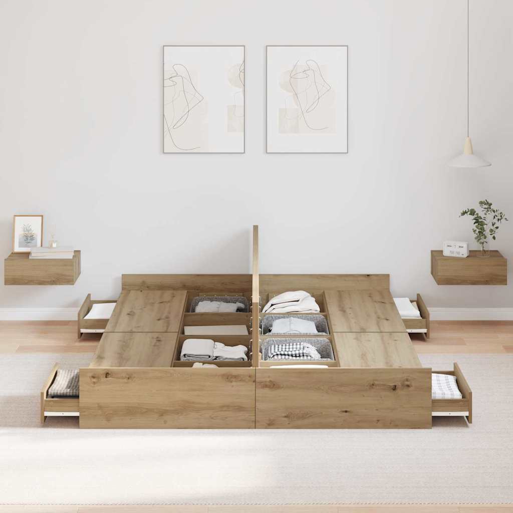 Cadre de lit avec rangement chêne artisanal 140 x 200 cm - XIOS