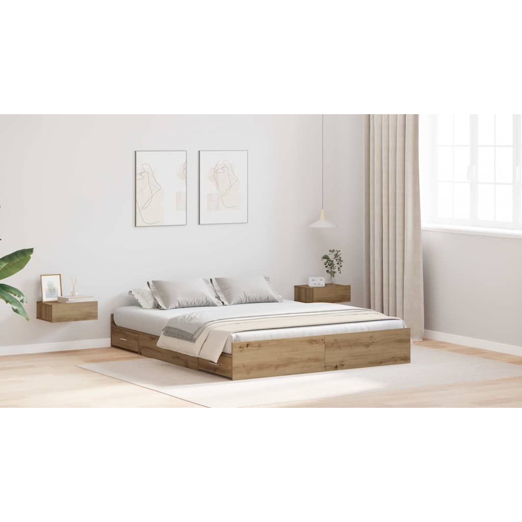 Cadre de lit avec rangement chêne artisanal 140 x 200 cm - XIOS