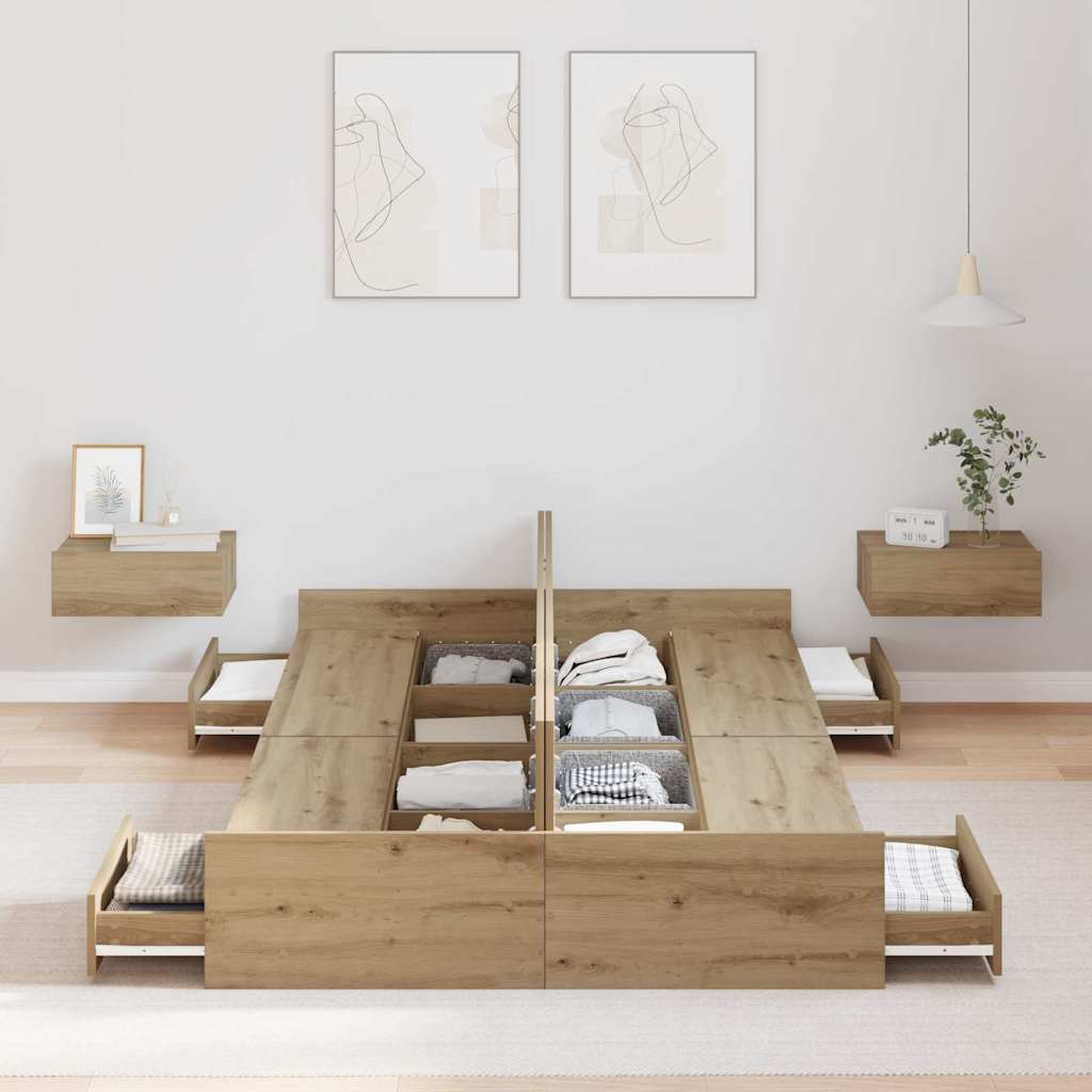 Cadre de lit avec rangement chêne artisanal 120 x 200 cm - XIOS