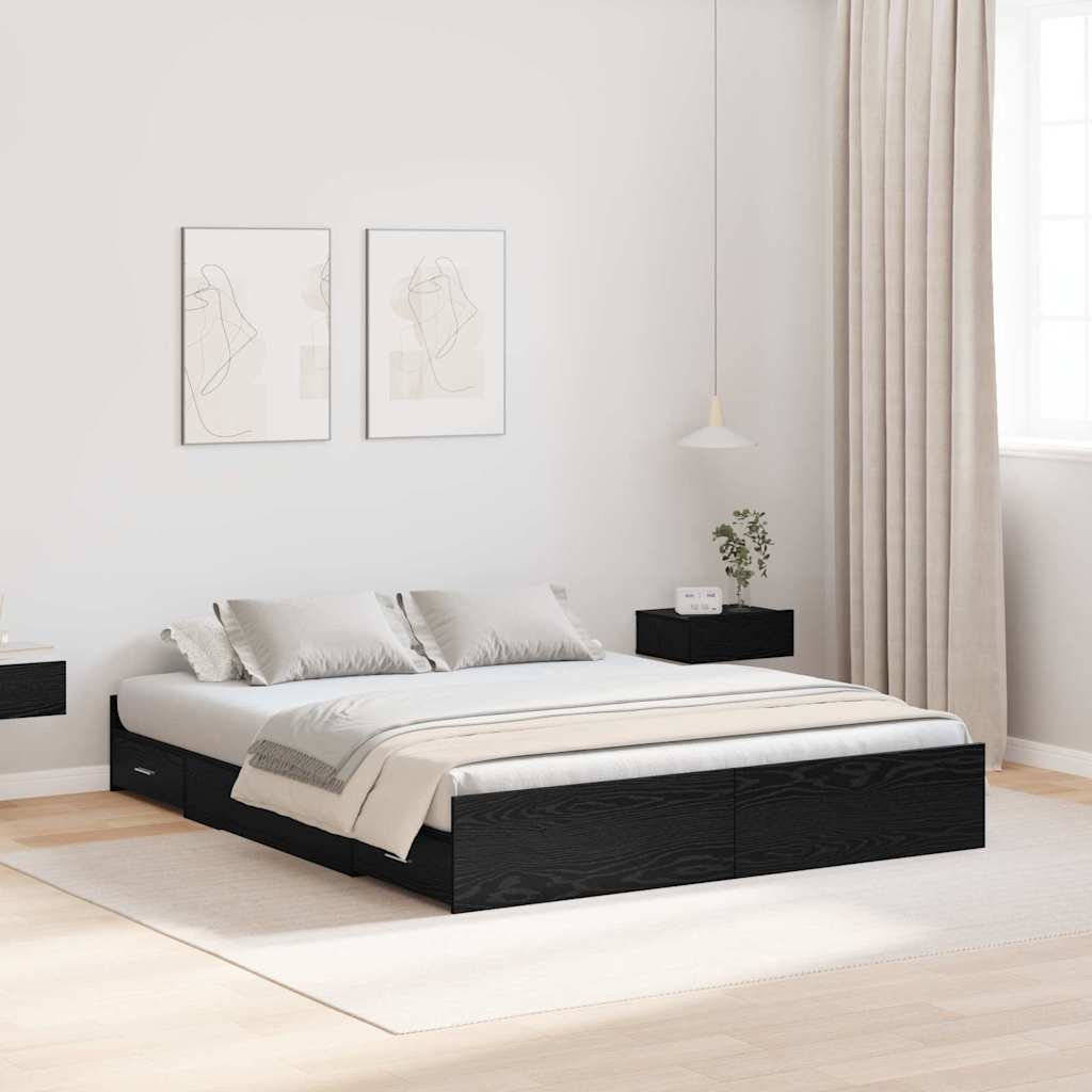 Cadre de lit avec rangement avec tiroir Chêne noir 140 x 190 cm - XIOS