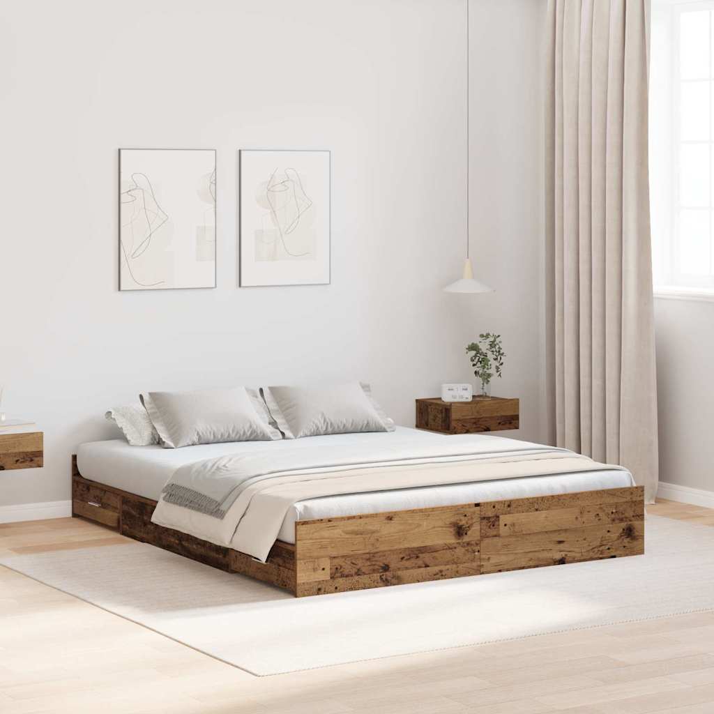 Cadre de lit avec rangement Bois ancien 140 x 190 cm - XIOS