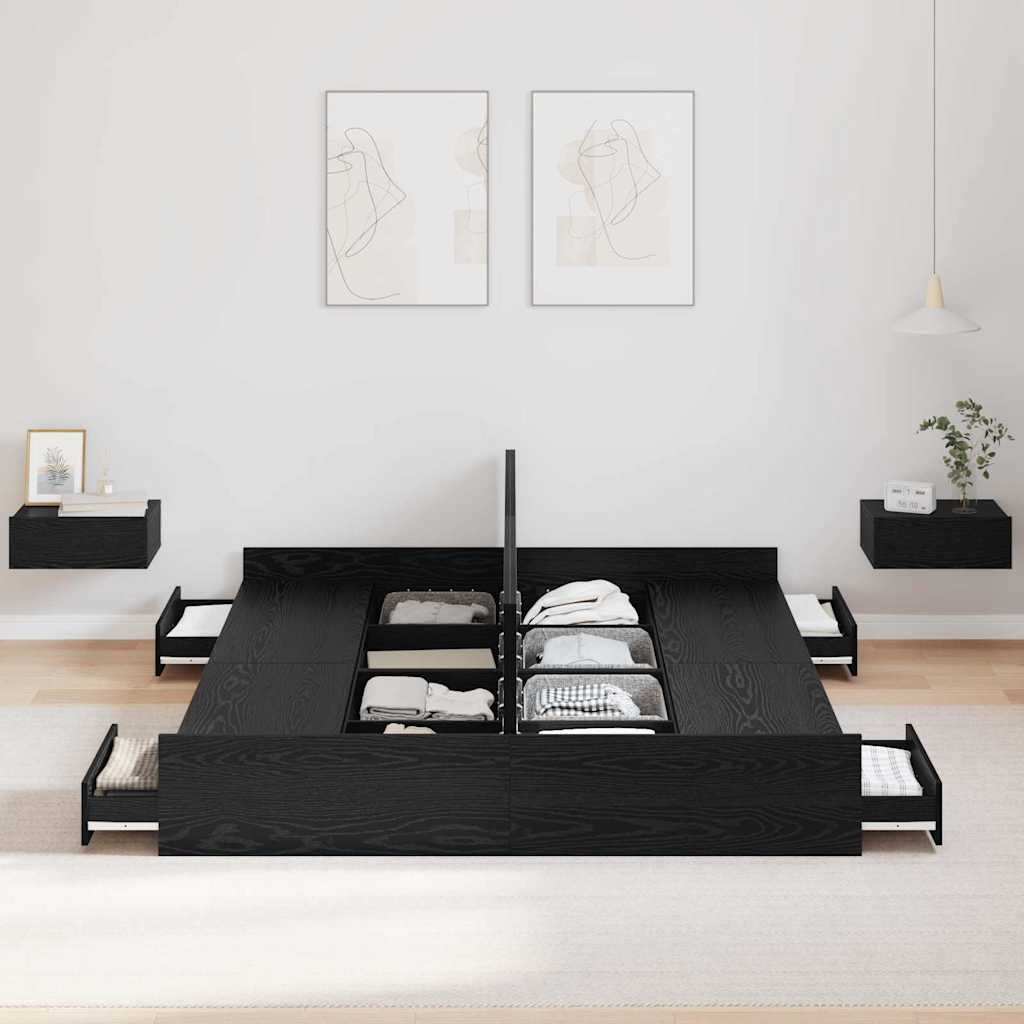Cadre de lit avec rangement avec tiroir Chêne noir 135 x 190 cm - XIOS