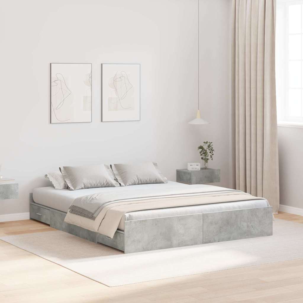Cadre de lit avec rangement avec tiroir Gris béton 135 x 190 cm - XIOS