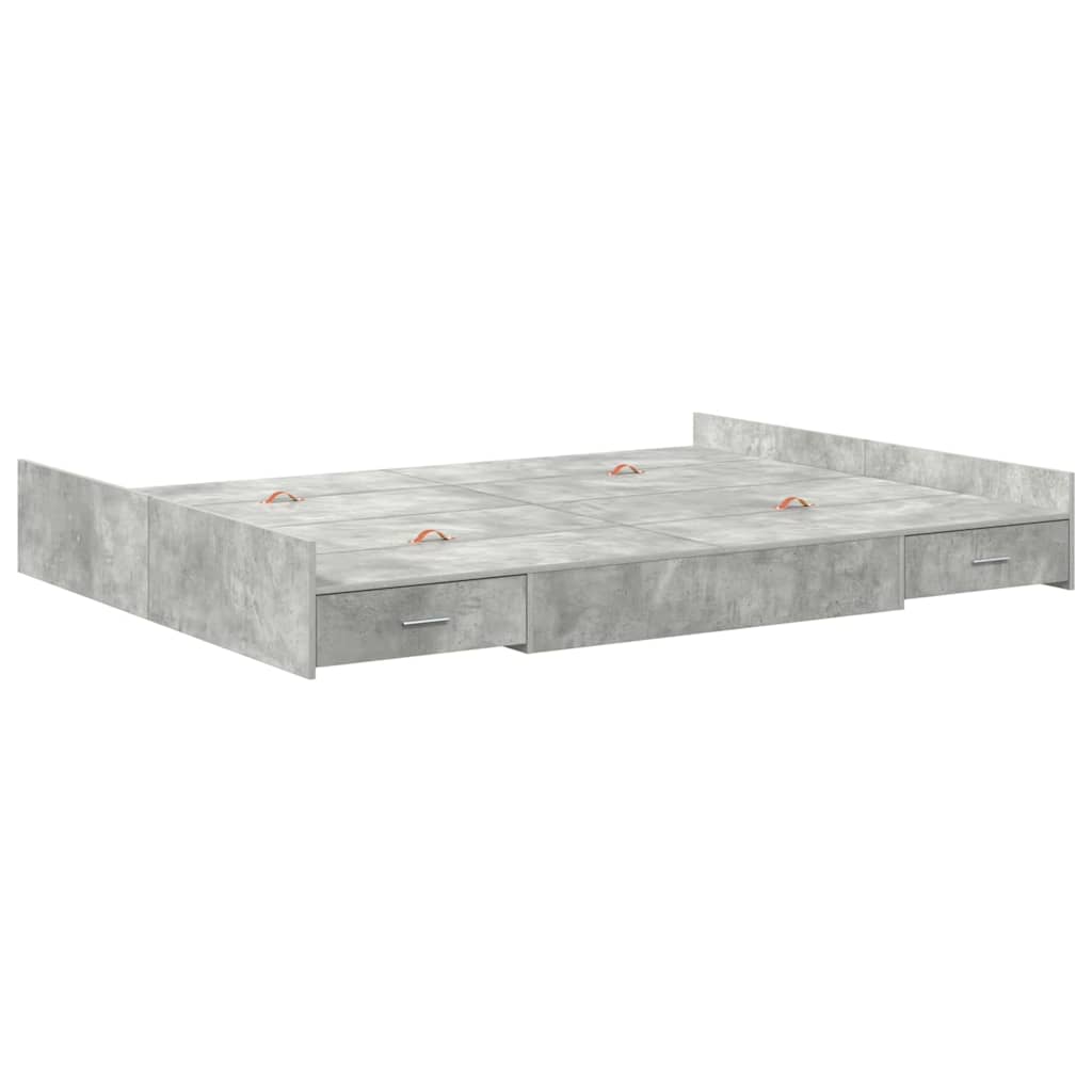 Cadre de lit avec rangement avec tiroir Gris béton 135 x 190 cm - XIOS