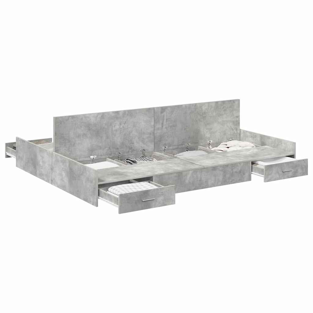 Cadre de lit avec rangement avec tiroir Gris béton 135 x 190 cm - XIOS