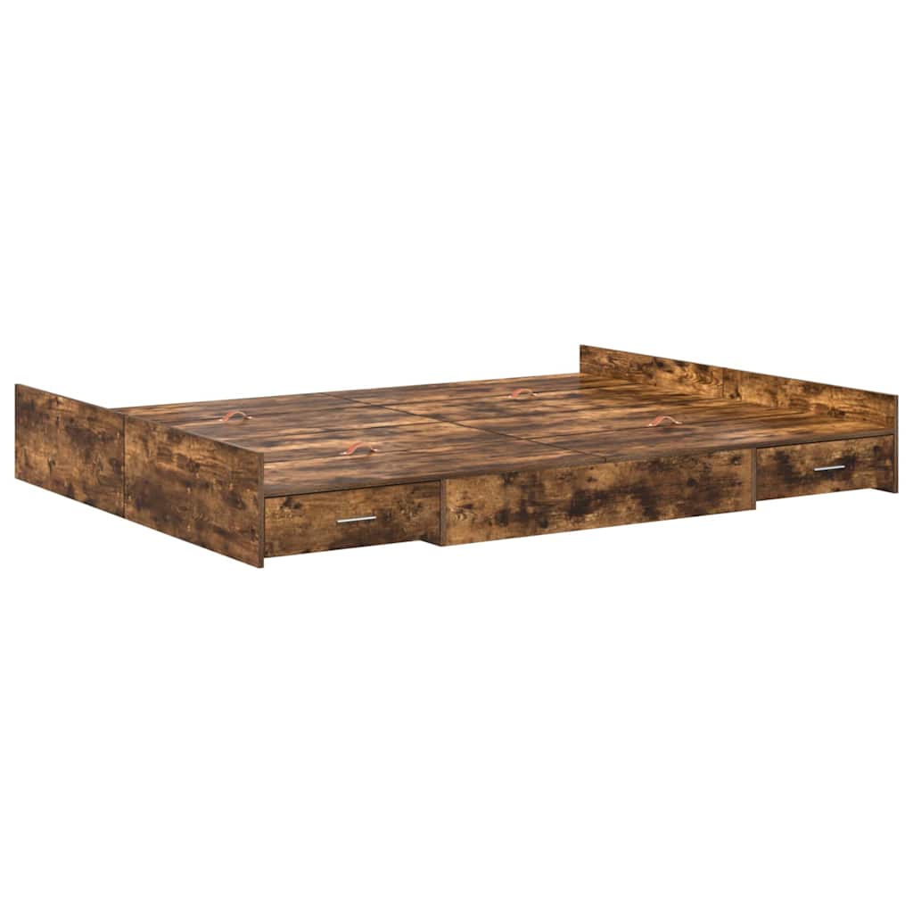 Cadre de lit avec rangement avec tiroir Chêne fumé 135 x 190 cm - XIOS