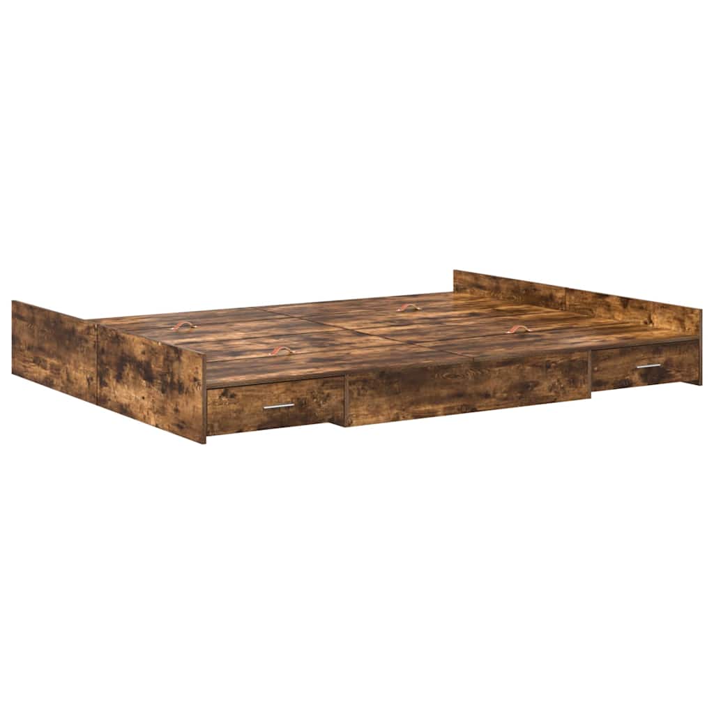 Cadre de lit avec rangement avec tiroir Chêne fumé 135 x 190 cm - XIOS