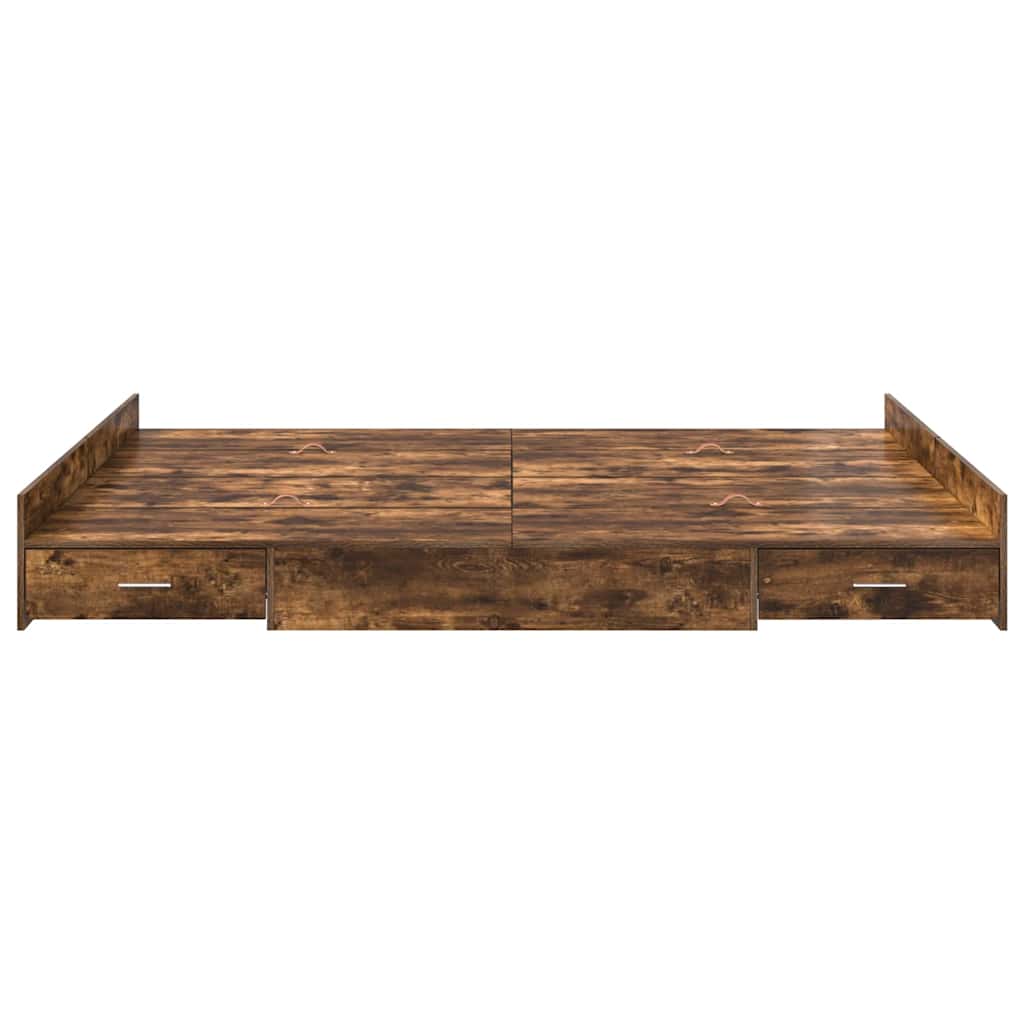 Cadre de lit avec rangement avec tiroir Chêne fumé 135 x 190 cm - XIOS