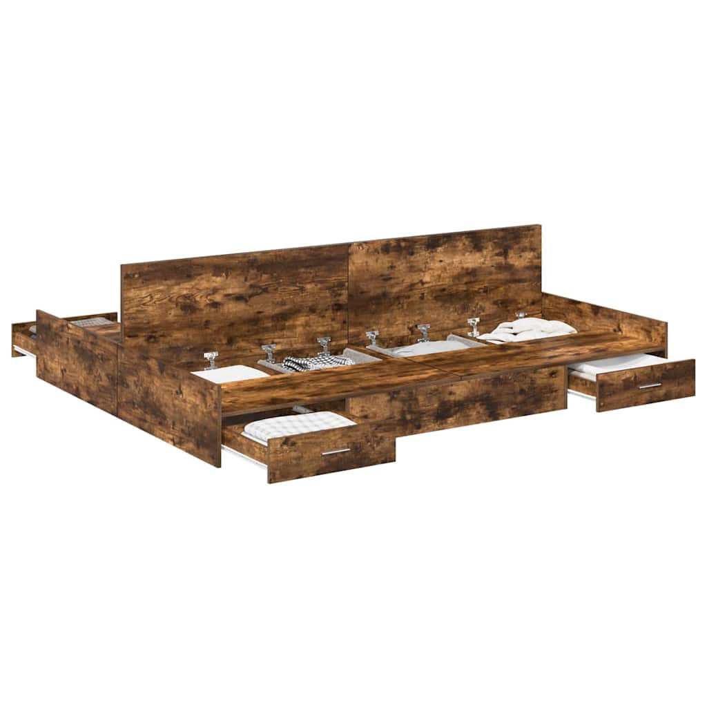 Cadre de lit avec rangement avec tiroir Chêne fumé 135 x 190 cm - XIOS