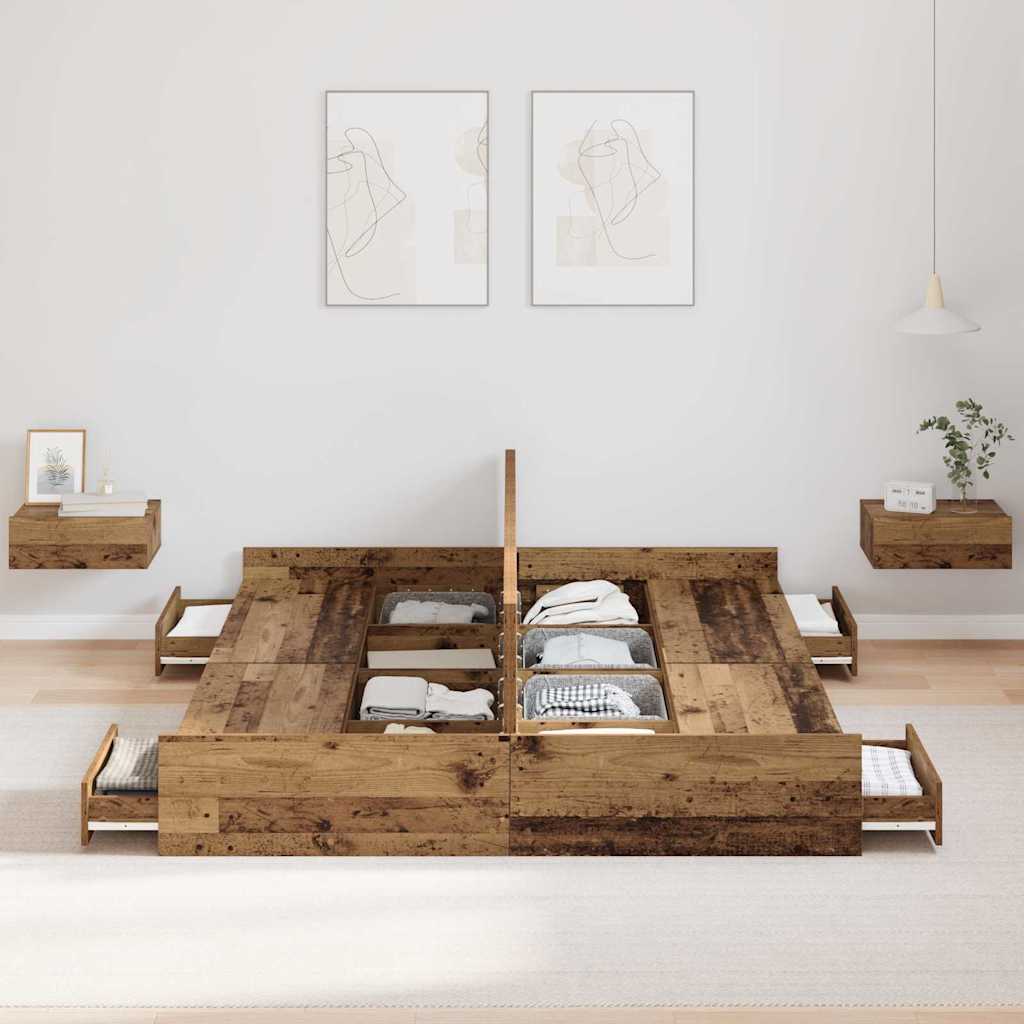 Cadre de lit avec rangement Bois ancien 135 x 190 cm - XIOS