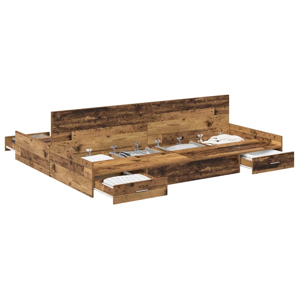 Cadre de lit avec rangement Bois ancien 135 x 190 cm - XIOS