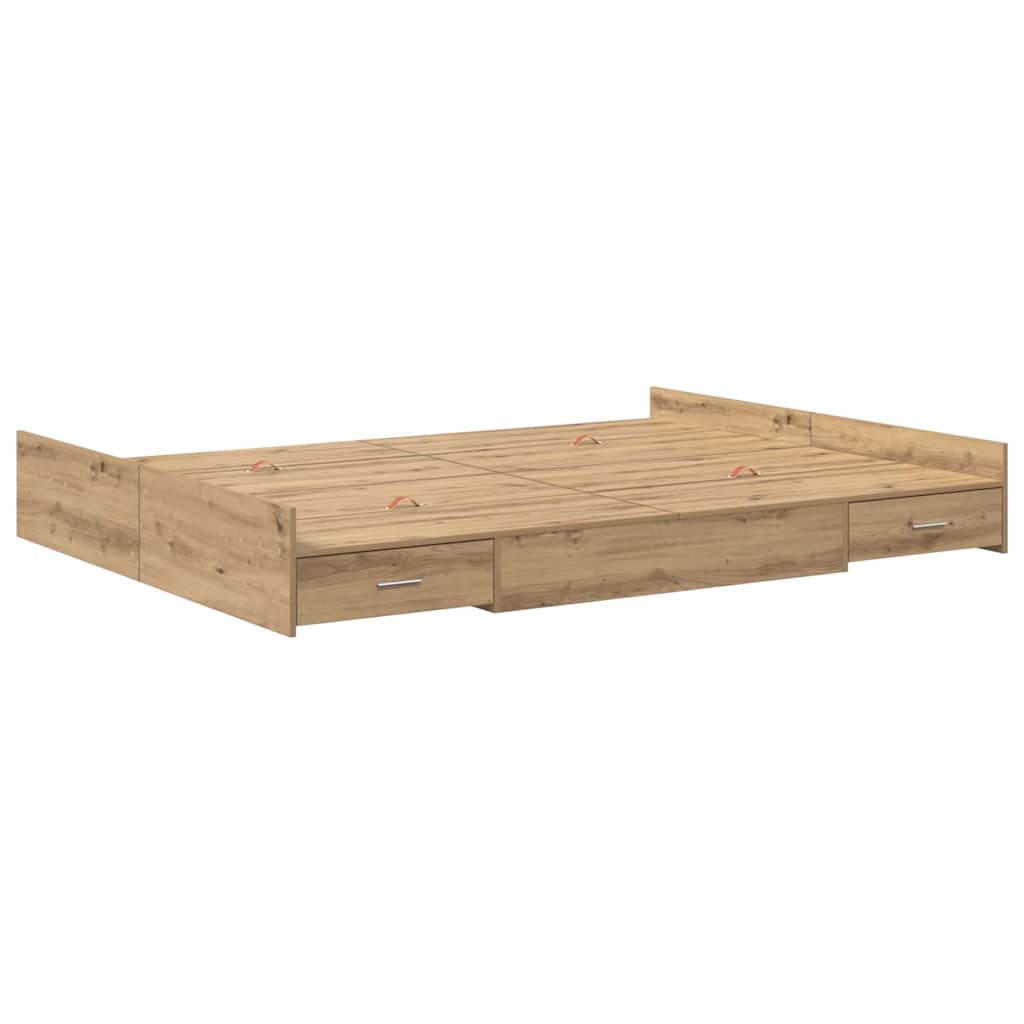 Cadre de lit avec rangement chêne artisanal 135 x 190 cm - XIOS