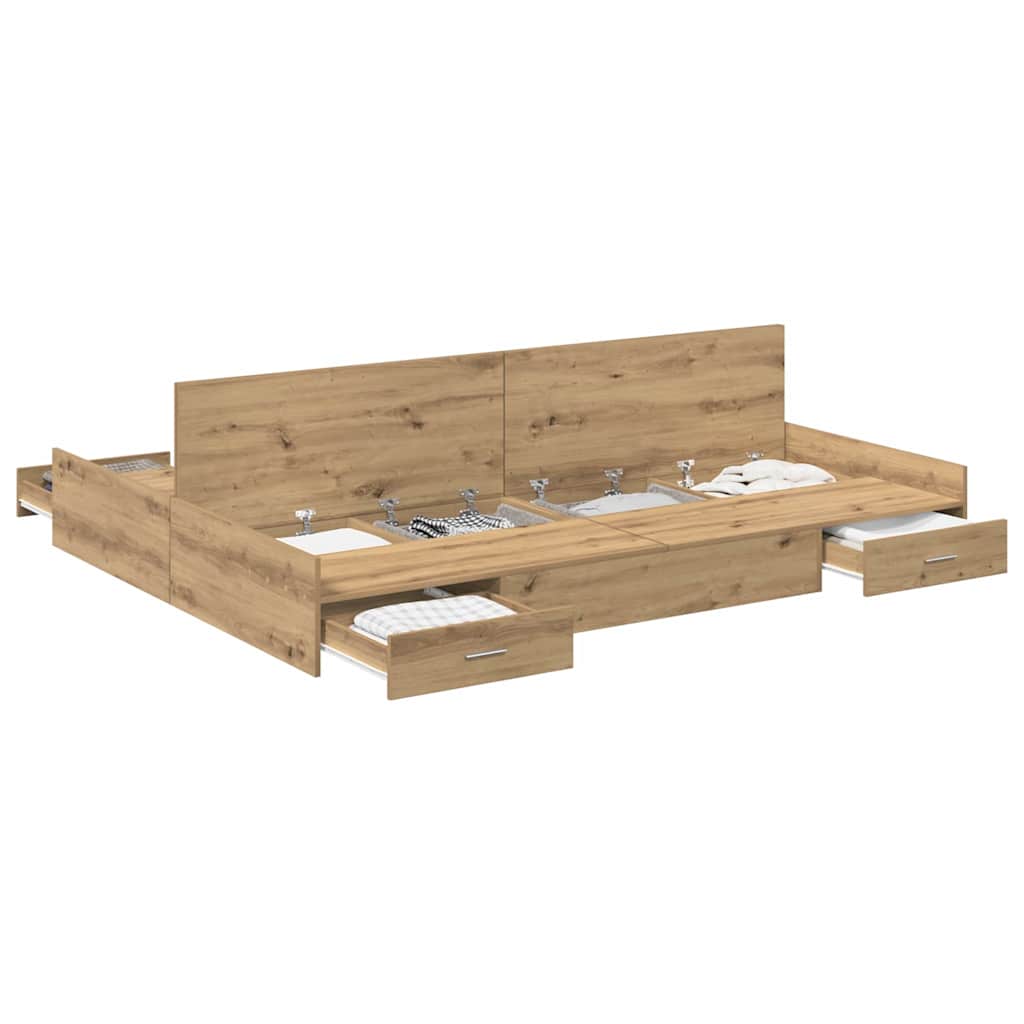 Cadre de lit avec rangement chêne artisanal 135 x 190 cm - XIOS