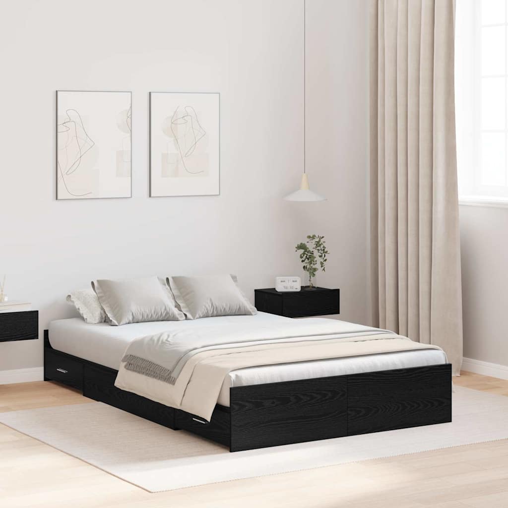 Cadre de lit avec rangement avec tiroir Chêne noir 120 x 190 cm - XIOS