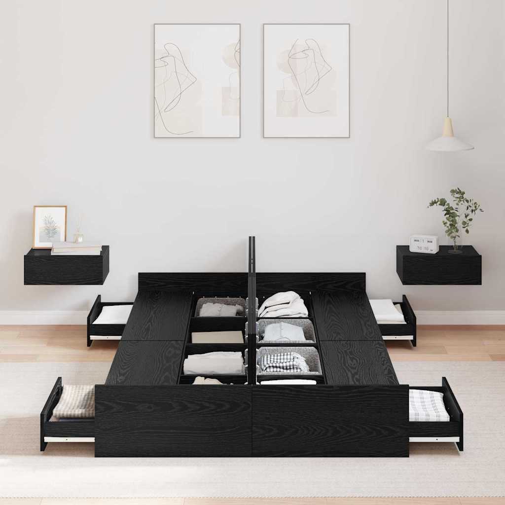 Cadre de lit avec rangement avec tiroir Chêne noir 120 x 190 cm - XIOS