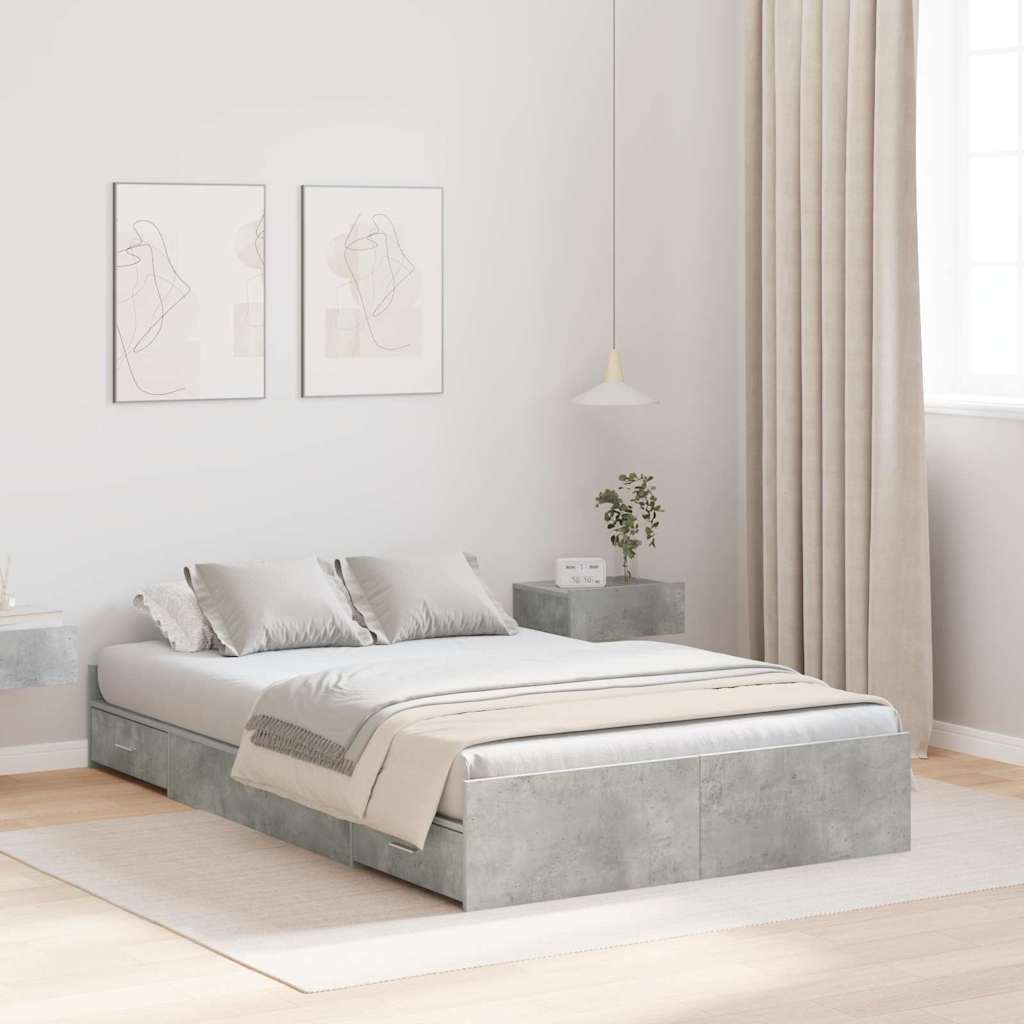 Cadre de lit avec rangement avec tiroir Gris béton 120 x 190 cm - XIOS