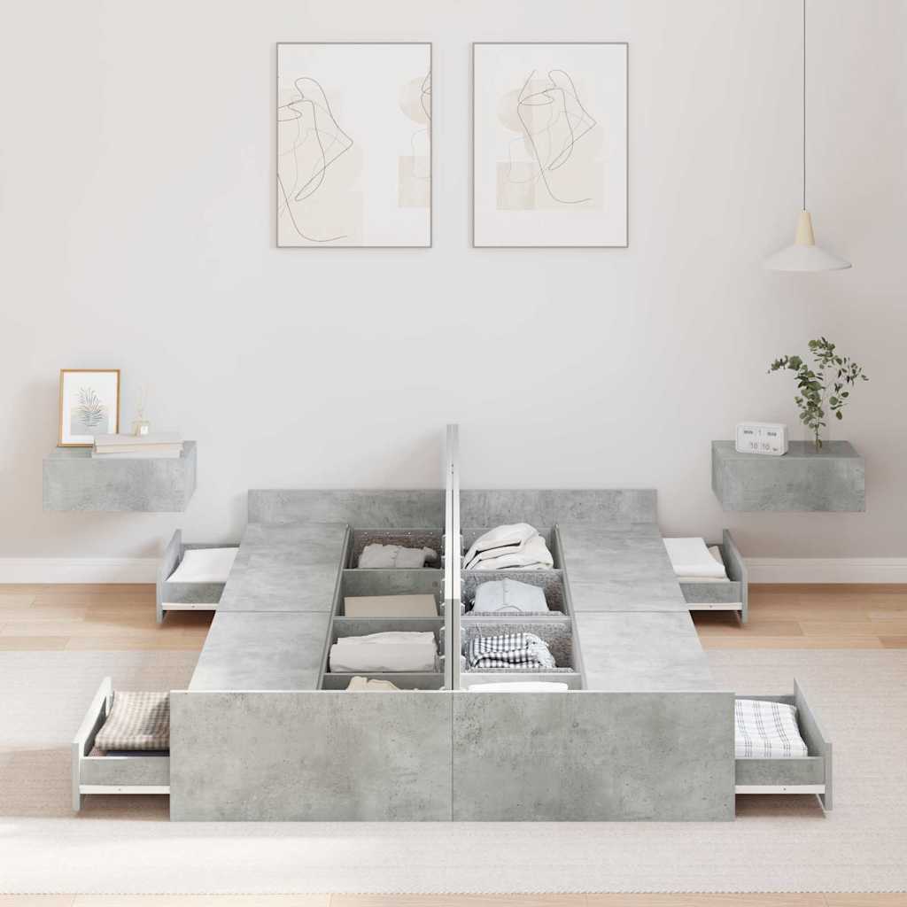 Cadre de lit avec rangement avec tiroir Gris béton 120 x 190 cm - XIOS
