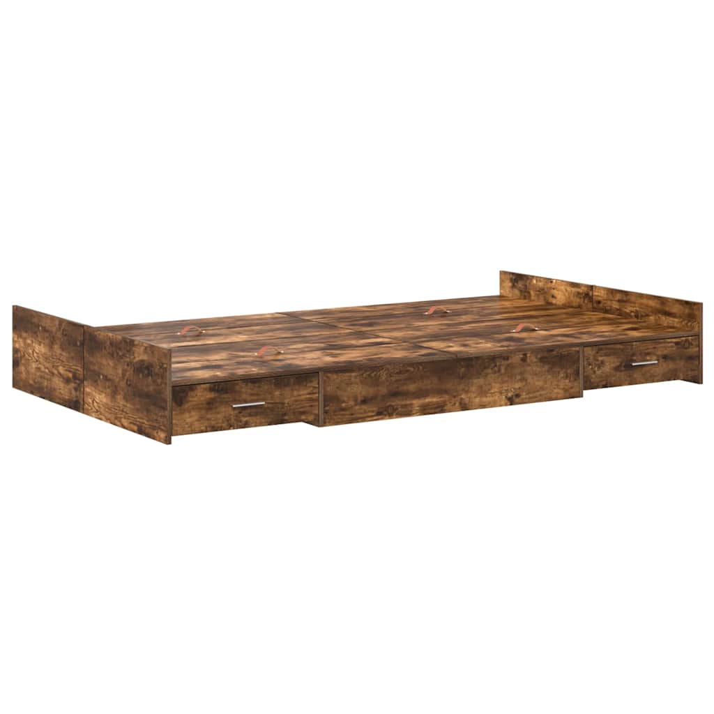 Cadre de lit avec rangement avec tiroir Chêne fumé 120 x 190 cm - XIOS