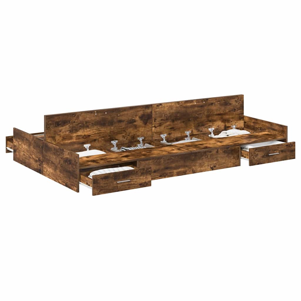 Cadre de lit avec rangement avec tiroir Chêne fumé 120 x 190 cm - XIOS