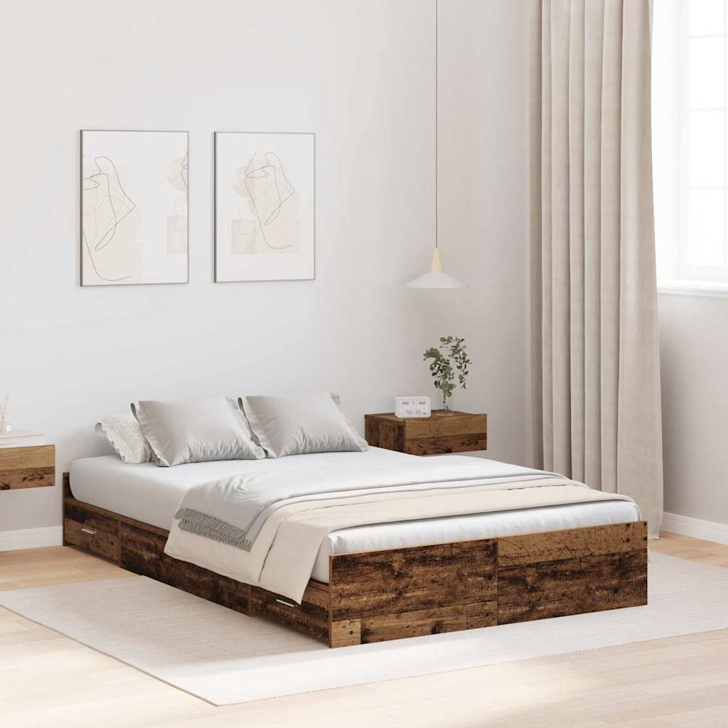 Cadre de lit avec rangement Bois ancien 120 x 190 cm - XIOS