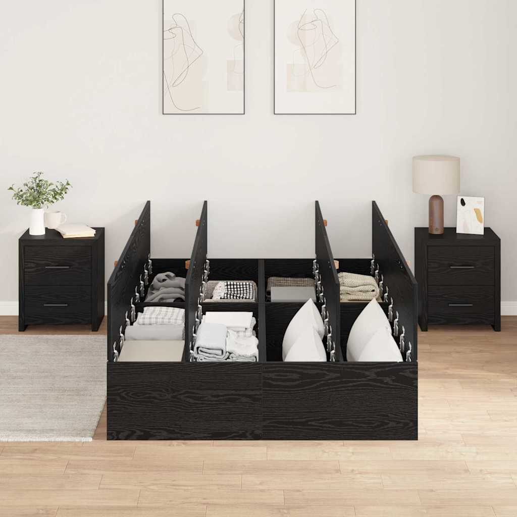 Cadre de lit avec rangement avec porte Chêne noir 120 x 200 cm - XIOS