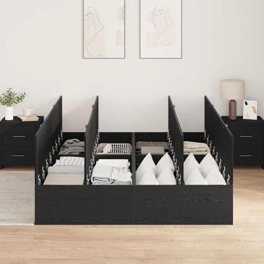 Cadre de lit avec rangement avec porte Chêne noir 140 x 200 cm