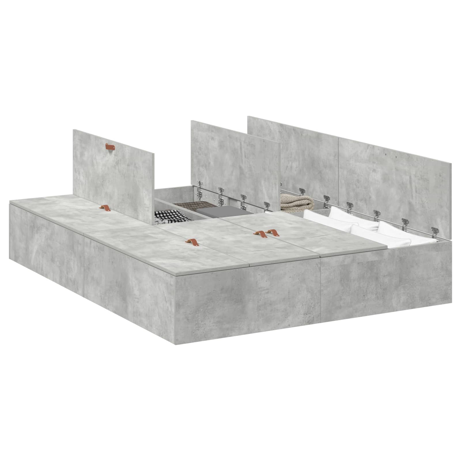 Cadre de lit avec rangement avec porte Gris béton 150 x 200 cm