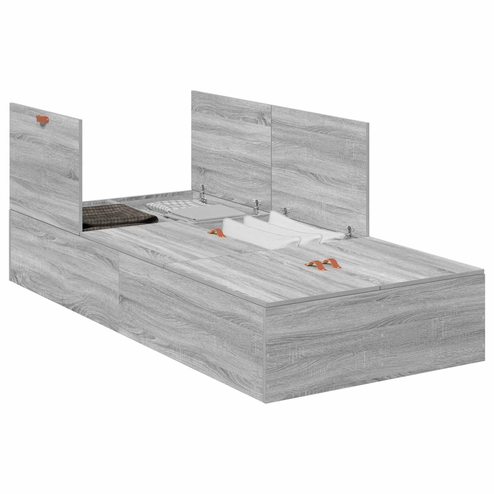 Cadre de lit avec rangement avec porte Gris Sonoma 90 x 190 cm