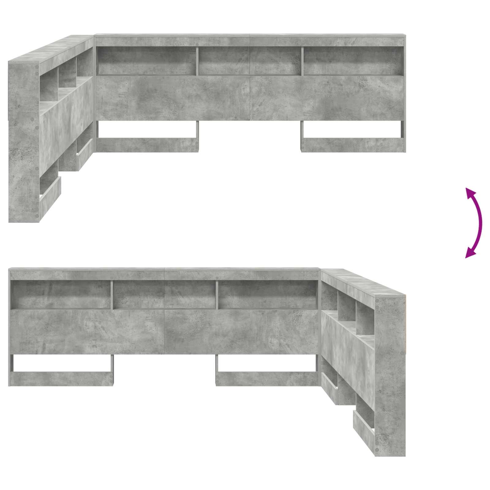 Tête de lit de rangement Gris béton 180 cm Bois d'ingénierie