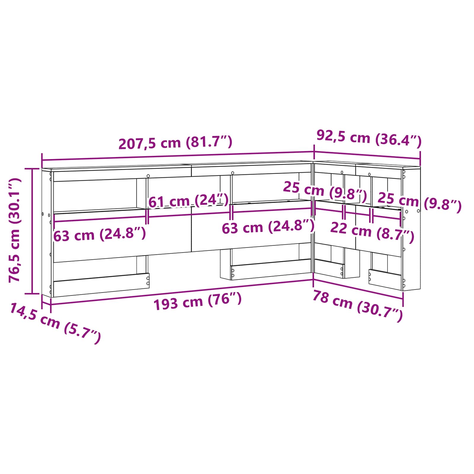 Tête de lit de rangement Gris béton 75 cm Bois d'ingénierie - XIOS