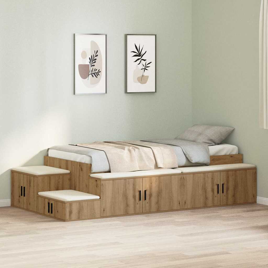 Cadre de lit avec rangement Chêne artisanal 80 cm