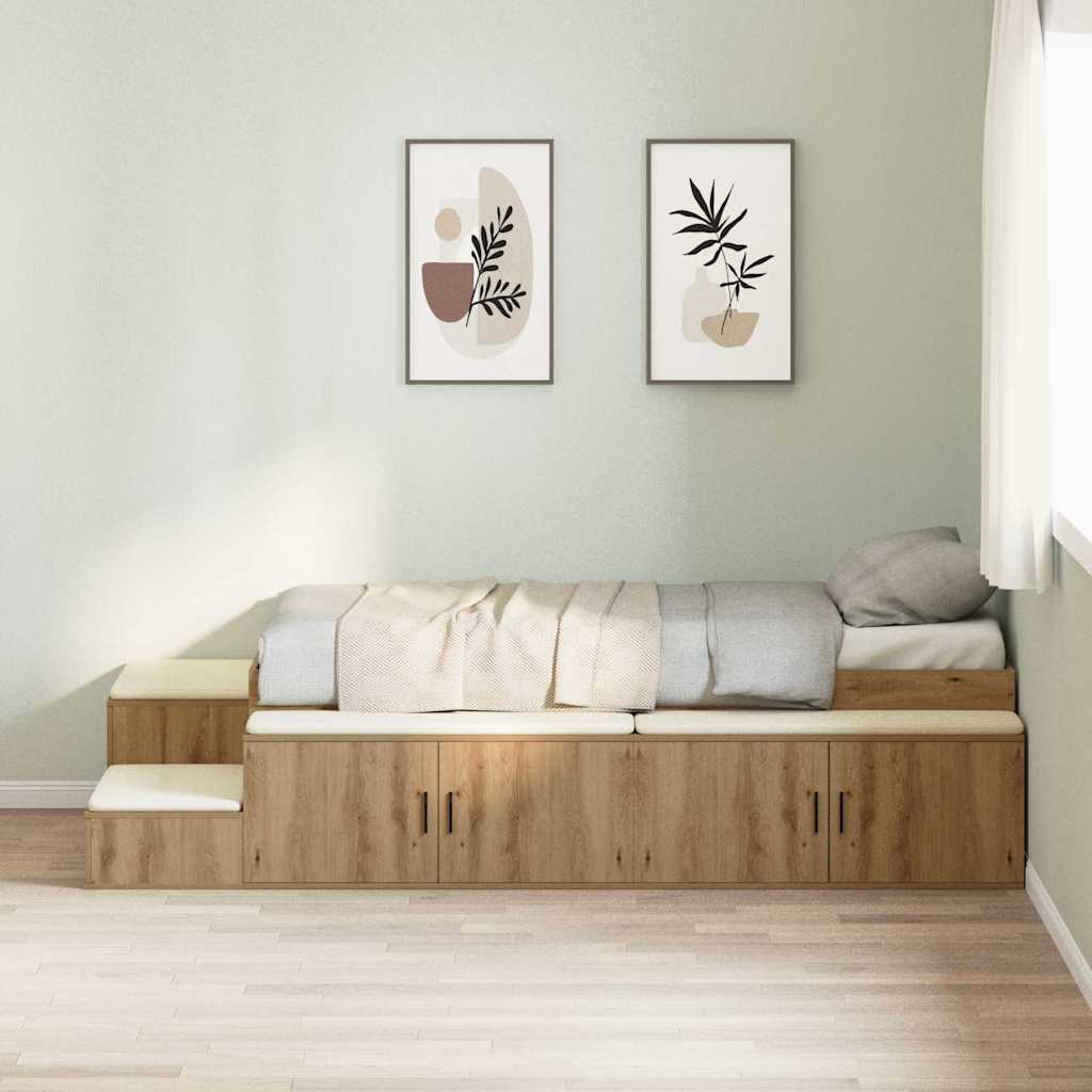 Cadre de lit avec rangement Chêne artisanal 80 cm