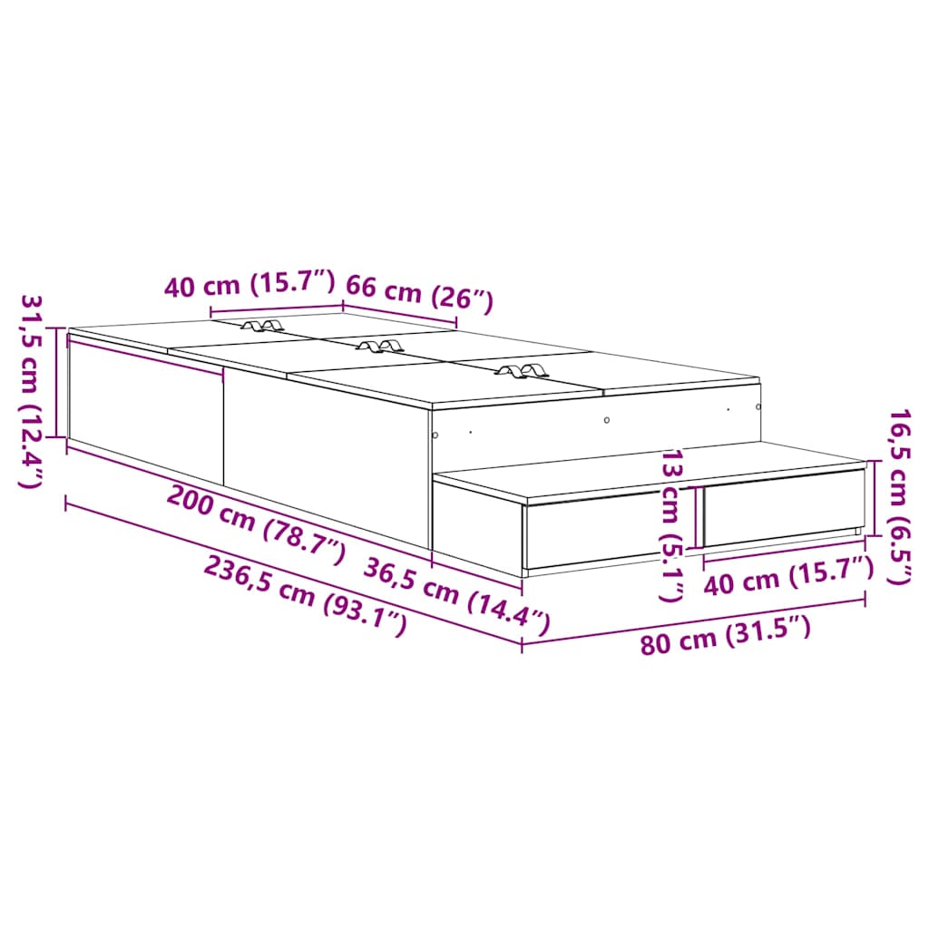 Cadre de lit avec rangement Chêne noir 236.5 x 80 x 31.5 cm - XIOS