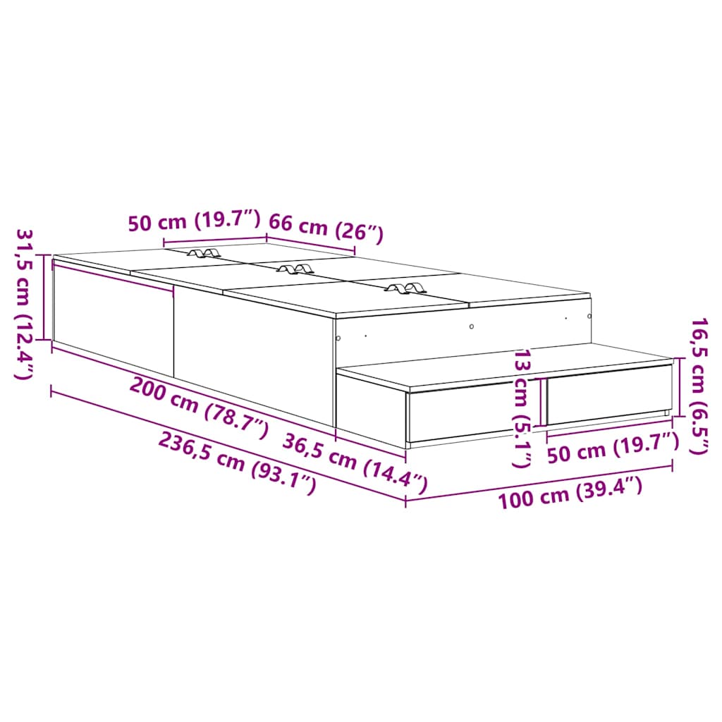 Cadre de lit avec rangement Chêne Sonoma 236.5 x 100 x 31.5 cm - XIOS