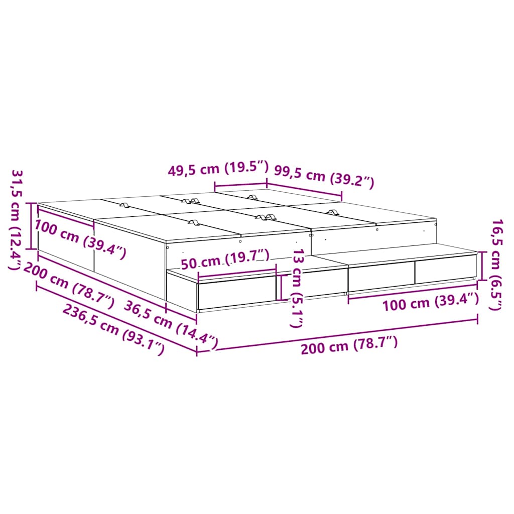 Cadre de lit avec rangement Blanc 236.5 x 200 x 31.5 cm - XIOS