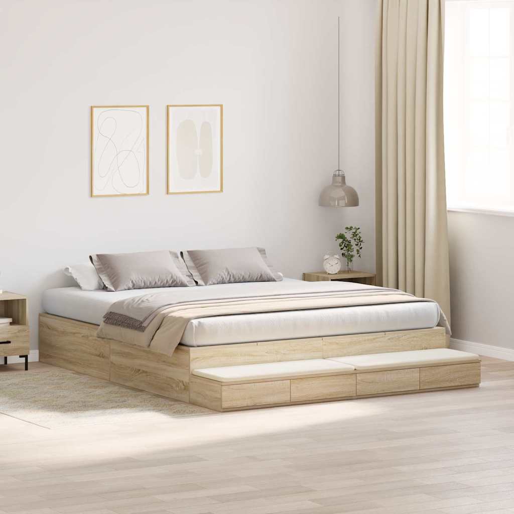 Cadre de lit avec rangement Chêne Sonoma 236.5 x 200 x 31.5 cm - XIOS