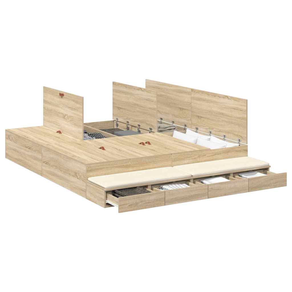 Cadre de lit avec rangement Chêne Sonoma 236.5 x 200 x 31.5 cm - XIOS