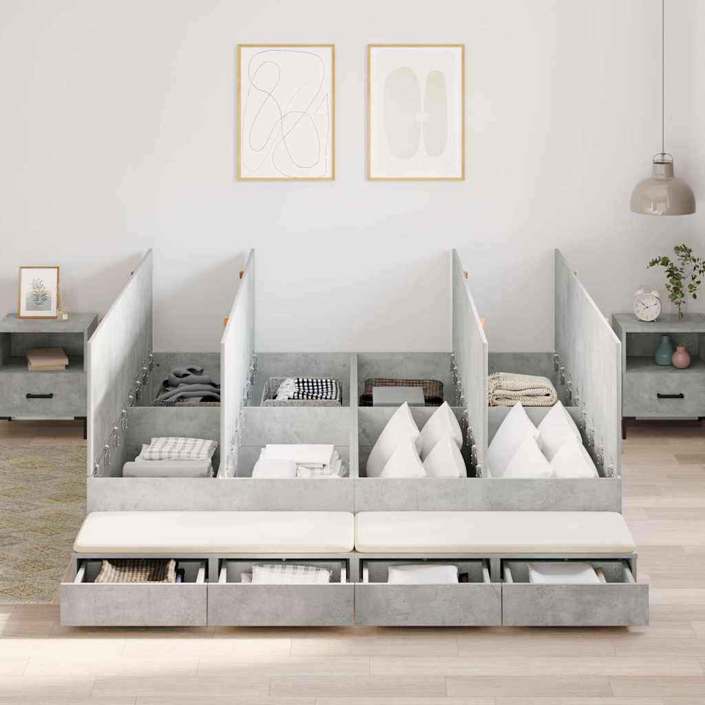 Cadre de lit avec rangement Gris béton 236.5 x 200 x 31.5 cm - XIOS