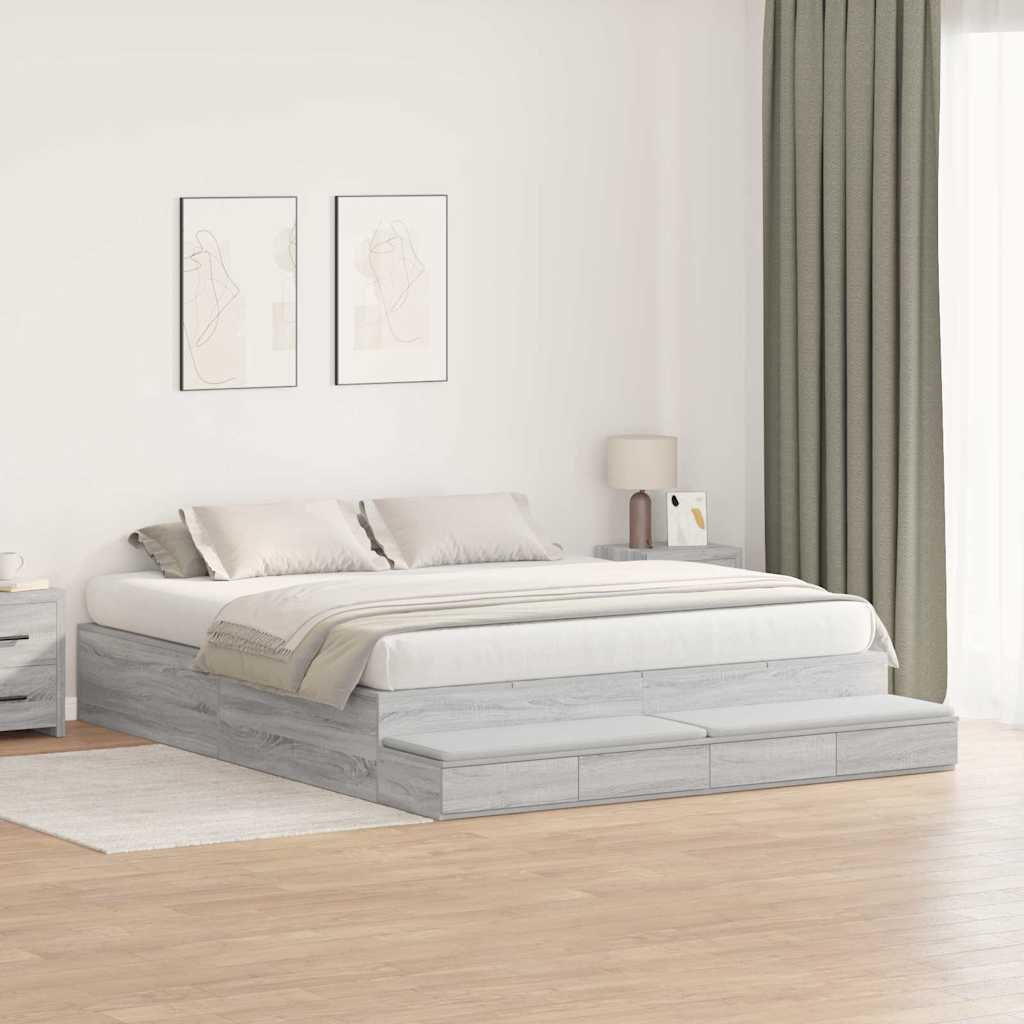 Cadre de lit avec rangement Sonoma gris 236.5 x 200 x 31.5 cm - XIOS