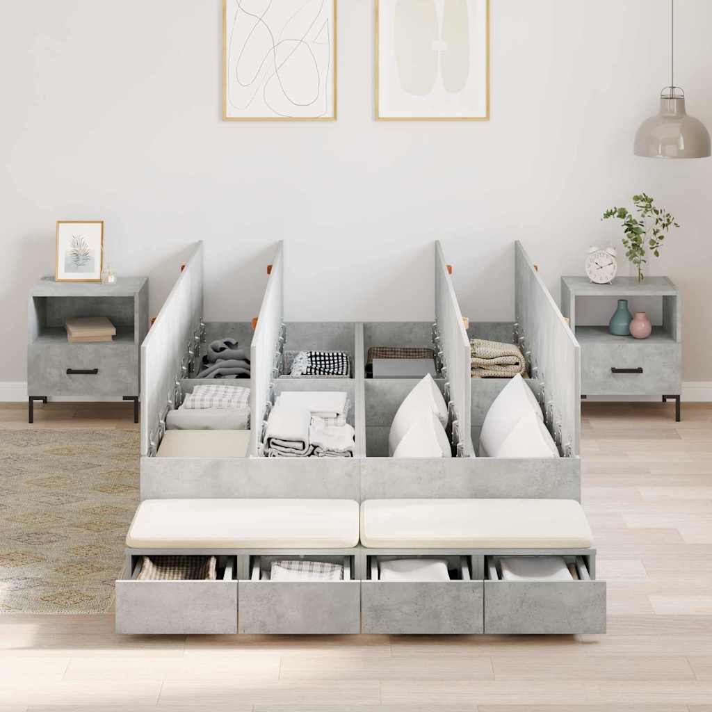 Cadre de lit avec rangement Gris béton 236.5 x 120 x 31.5 cm - XIOS