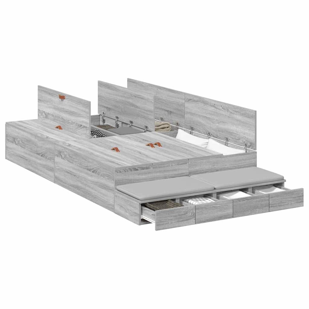 Cadre de lit avec rangement Sonoma gris 236.5 x 120 x 31.5 cm - XIOS